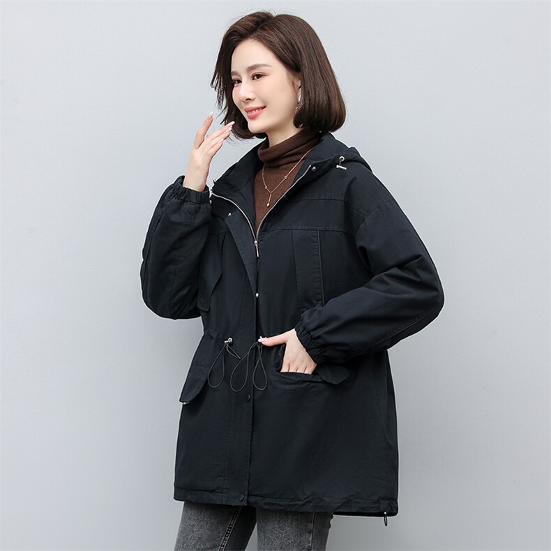 2024年冬季时尚潮流中长款休闲加绒加厚派克服,女装棉衣/棉服,独衣靓