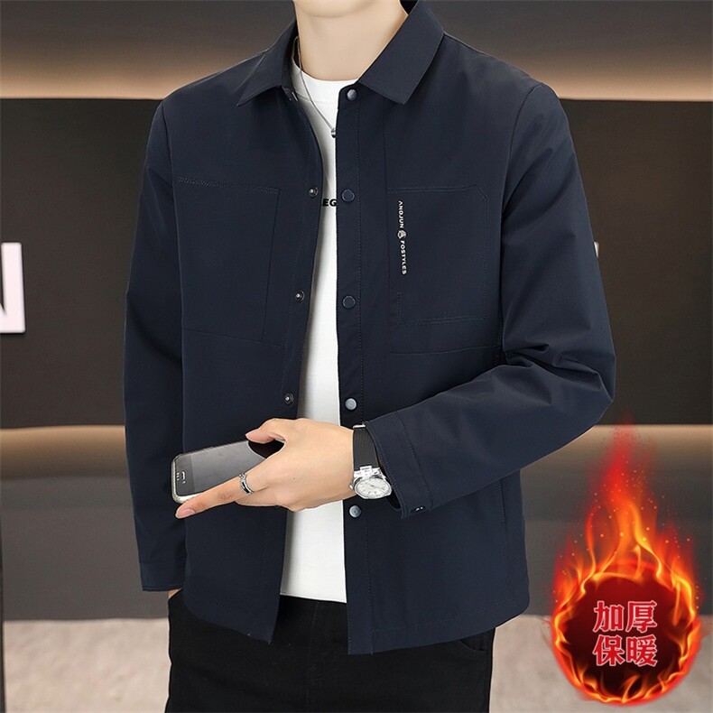 夹克男高品质翻领加棉加厚外套商务休闲青年上衣-加棉P130常规120,男装夹克,星座310B-3