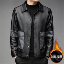 G19291男士2023冬新款长袖PU皮加绒皮衣修身皮夹克外套P102图片