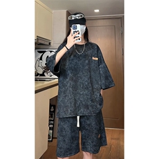 已做货TZ756-特批50控88高质感高克重套装圆领大码T恤短袖短裤，男装牛仔裤，电商A059