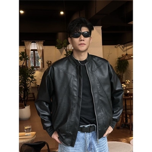 网图现货 倒三角红内衬PU皮棒球服宽松夹克JK85特P55图片