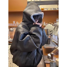 霜冻裂纹皮座山雕外套男女冬季cleanfit连帽PU皮棉服LM60299-P135，男装棉衣，星座1008