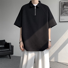 8XL-M半拉链t恤短袖POLO衫男款夏季美式翻领宽松大码半袖DT008P45，男装T恤，电商B312
