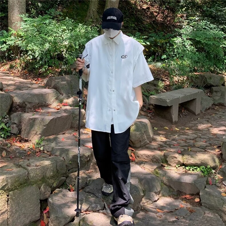夏季新款衬衫潮流慵懒男方领可拆卸冰丝衬衫P38,男装衬衫,星座1116-2