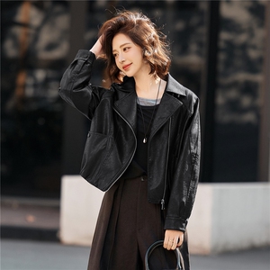 妖精的口袋复古棕色皮衣女2026春秋季新款高级感甜酷短款夹克外套图片