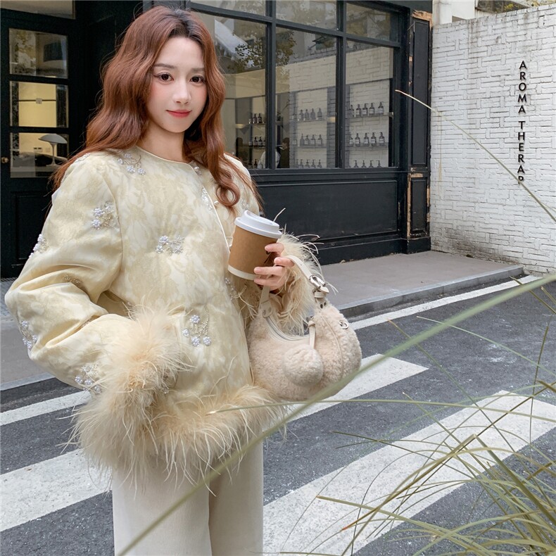 【现货】新中式风重工钉珠白鸭绒外套2C327-9935P285控398,女装羽绒服,2C327