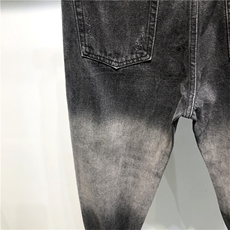 2025秋冬新款美式潮牌复古灰色渐变甩漆宽松微跨牛仔裤男长期款，男装牛仔裤，电商B230