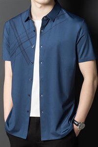 短袖衬衫男春夏季新款男士半袖衬衣男装时尚扣领短衬衣服男式图片