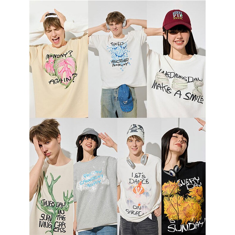 陈伟霆同款一周圆领短袖抗菌花卉印花T恤1611B-TX13-P30,男装T恤,星座1611B