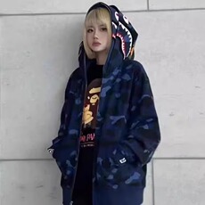 鲨鱼猿人外套街头刺绣拉链双帽迷彩嘻哈男女开衫拉链卫衣WT451，女装短外套，星座1116A（原606A-3）