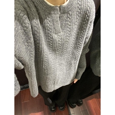 FFY2400-P70复古麻花设计感毛衣男女情侣慵懒亨利领宽松套头，男装T恤，电商B323A