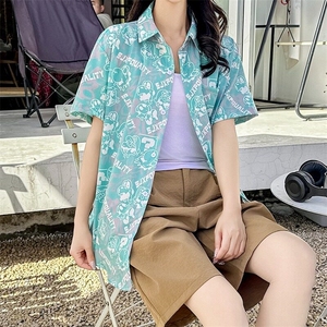 扎染短袖衬衫男女2025夏季宽松ins港风小众潮流沙滩休闲大码上衣图片