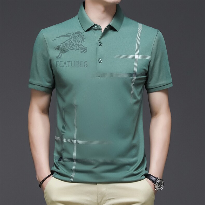 冰丝短袖T恤男纯色翻领Polo2023夏季新品中青年衫宽松潮流男士，男装T恤，电商B212（原钱塘6029）