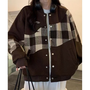 美式拼接刺绣棒球服春秋季新款百搭学生韩版宽松外套女 J897图片