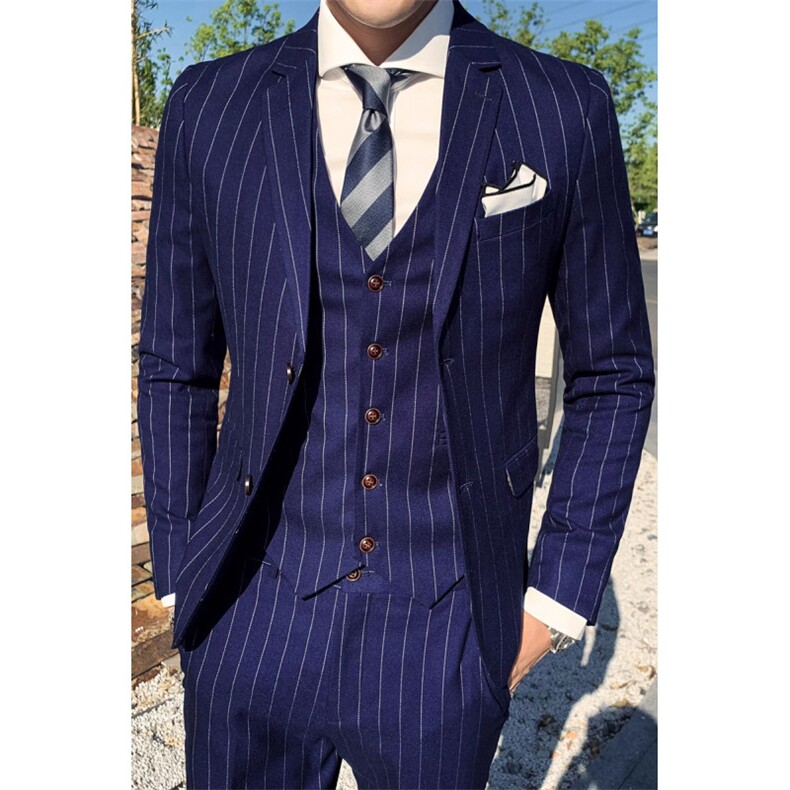条纹男装西服套装礼服三件套修身商务W6388-P285,男装西服,星座1012