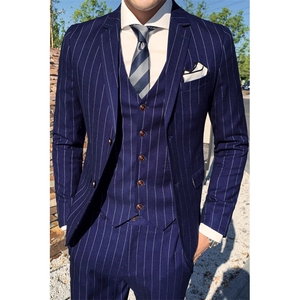 条纹男装西服套装礼服三件套修身商务W6388-P285图片