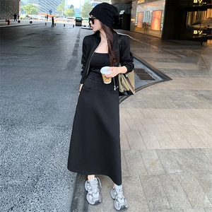 女秋季收腰立领开衫卫衣开叉半身裙两件套图片