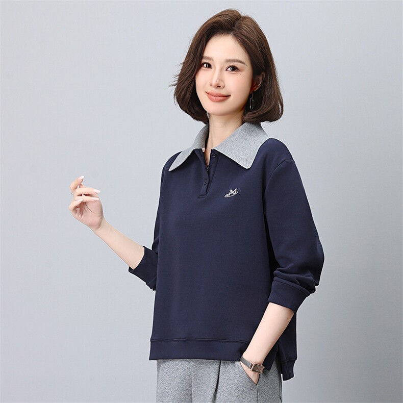 长袖套头卫衣女2024秋装新款时尚宽松休闲翻领卫衣,女装卫衣/绒衫,悦见她