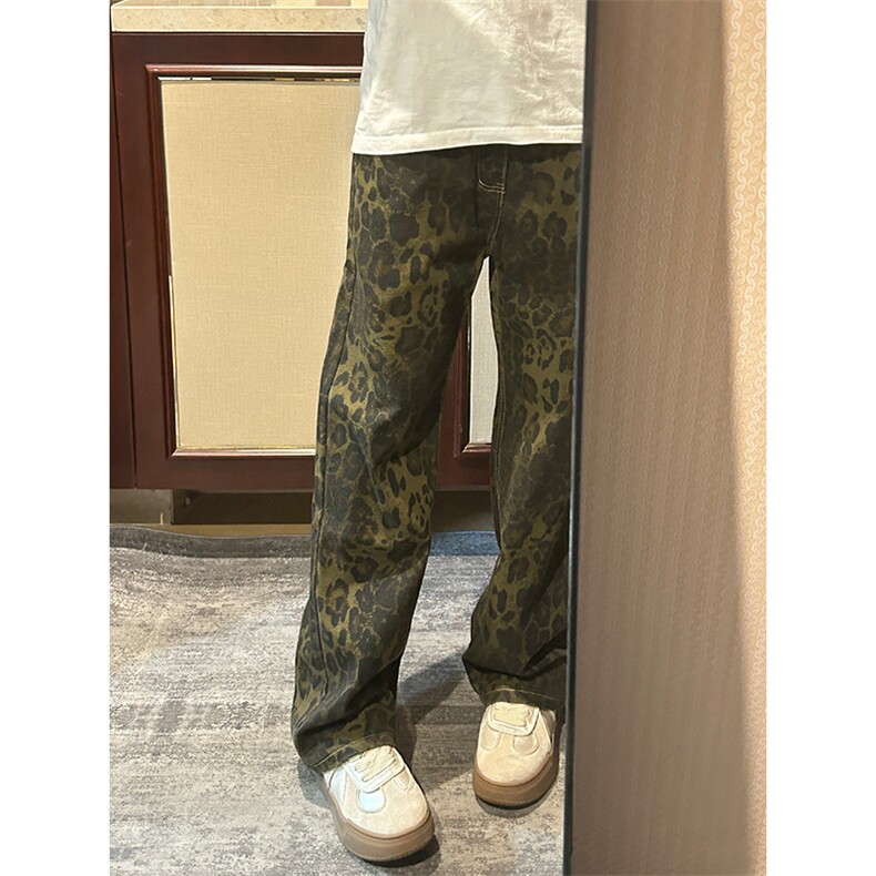 【有货】KZA25LL-P55豹纹牛仔裤男直筒欧美VIBE裤子美式高街,男装牛仔裤,星座1007（原301D）