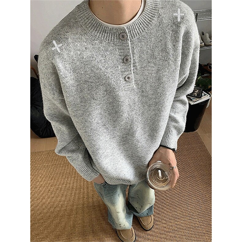 网图美式黑色刺绣亨利领毛衣内搭打底针织衫慵懒A025-CM15161-P55,男装T恤,电商A025