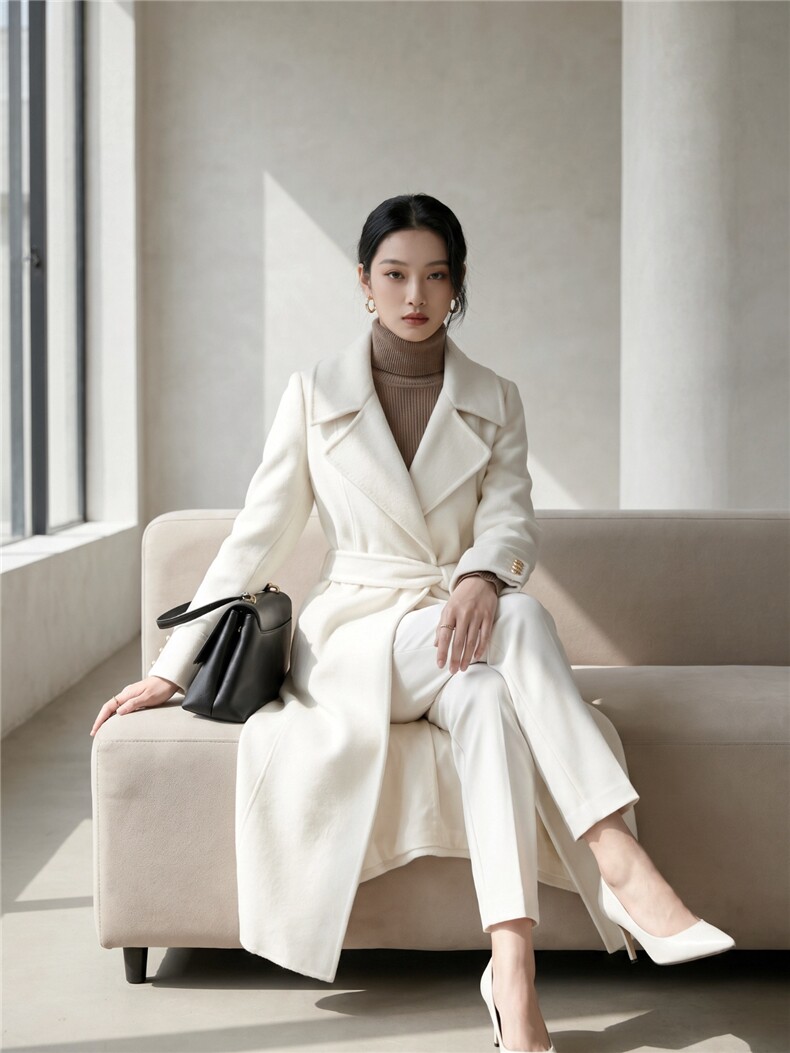 赫本风高级感秋冬新款双面羊绒大衣女长款气质通勤毛呢,女装双面呢大衣,天品羊绒工厂