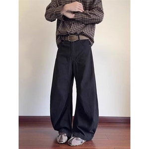 W9275-P58 网图现货 春季新款设计感美式复古廓形弯刀牛仔裤解构图片