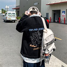 猫和老鼠联名印花羊羔毛牛仔外套男加绒加厚JK803-P95128图片