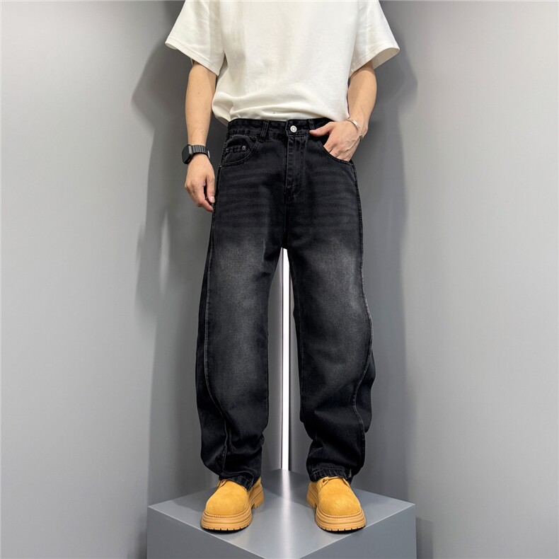 1506/QT12630/P51美式休闲牛仔裤男秋冬季新款宽松阔腿直筒男裤图片