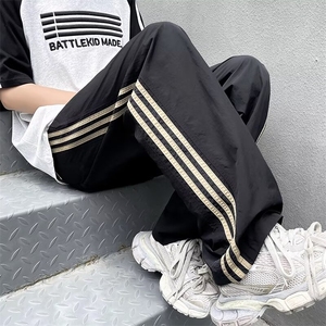 直筒速干运动冲锋裤男款夏季复古三条杠条纹裤子 K5004图片