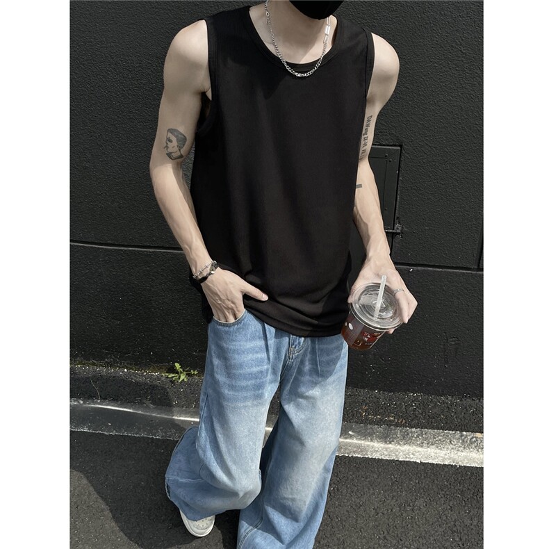 EQ438主推230克条纹纯色背心男夏季无袖T恤宽松短袖美式街头潮流，男装T恤，电商C306-1