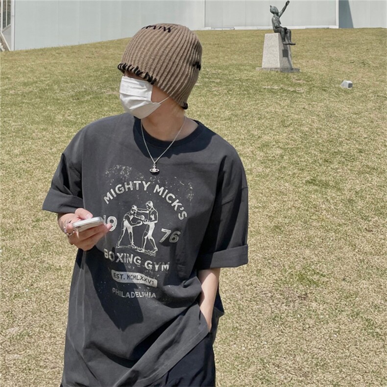 816B-T1032-P38纯棉！水洗韩港风复古美式潮牌T恤宽松情侣,男装T恤,星座816B