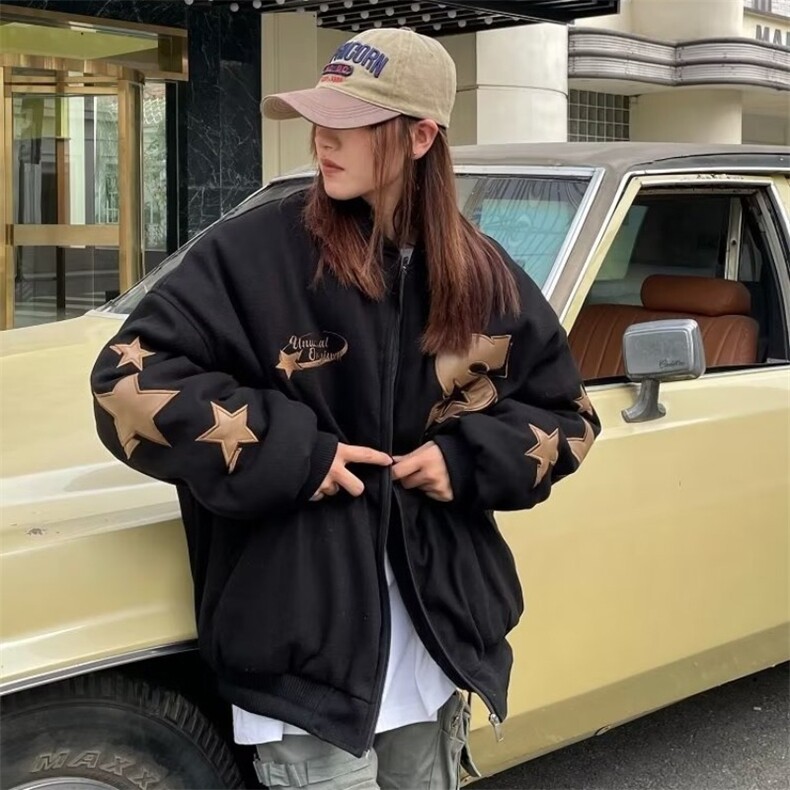 2025潮原创刺绣棒球服美式街头嘻哈情侣宽松保暖休闲情侣棉服女,男装棉衣,星座506A