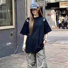 万针全刺绣工艺抖音得物高品质260克重磅纯棉双纱美式高街短袖T恤，男装T恤，电商A486-1