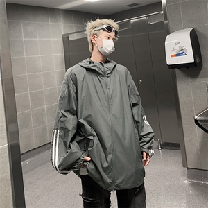 连帽时尚防晒服男夏季新款条纹设计感高街百搭青少年休闲长袖外套图片