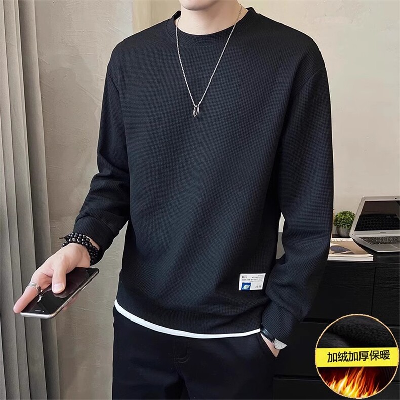 加绒卫衣男2025新款秋冬季纯色假两件上衣服A313-K951-1-P55,男装卫衣,电商A313