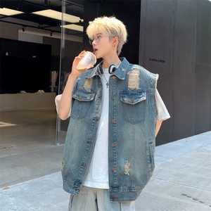 港风潮男时尚牛仔港风背心马甲228-1-1505-P75图片