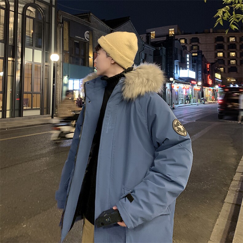 大码潮牌刺绣连帽大毛领加厚大口袋羽绒服情侣学生外套短款贴牌,男装羽绒服,星座301D-4(原星座1004-4）