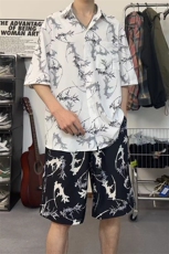 休闲套装男夏季泼墨设计感穿搭痞帅男装短袖短裤两件套TZ103-P43，男装休闲套装，电商A178