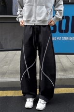 新款美式高街防泼水防风撞色明线大码弯刀裤男K24105-特P25控58，男装休闲裤，电商A001