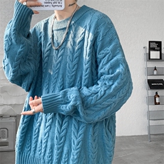 8XL-M麻花毛衣男宽松大码慵懒风情侣圆领针织衫线衣外套MY1512P65，男装针织衫/毛衣，电商B238