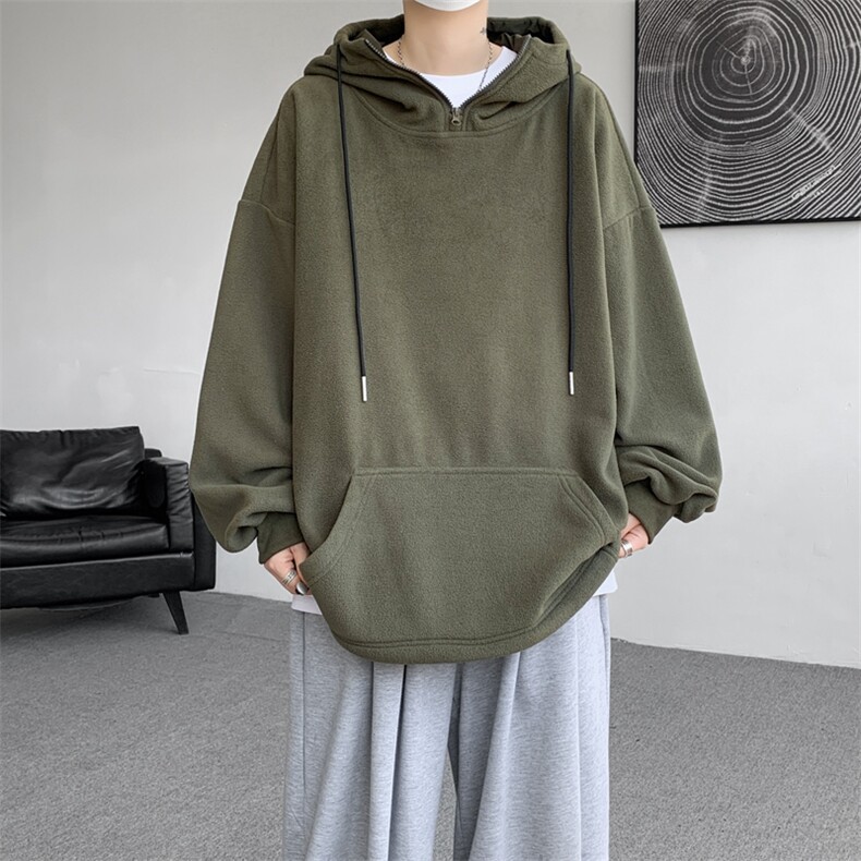 8XL-M大码摇粒绒卫衣套头连帽半拉链宽松美式复古外套WY9103/P68,女装短外套,电商B238