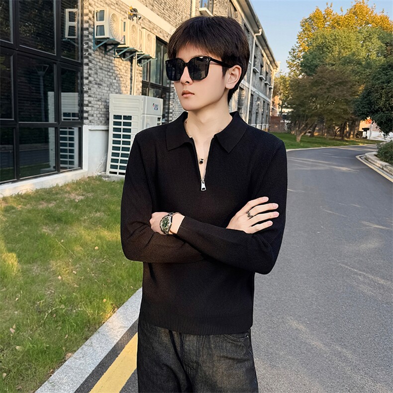 店主风小伙男士秋冬半拉链翻领纯色毛衣打底衫301A-1/M85/P58，男装T恤，星座301A-1