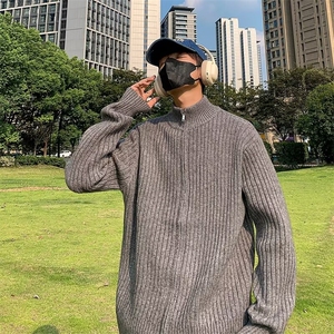 春秋美式复古拉链灰色毛衣男纯色开衫外套长袖立领针织衫男潮7351图片