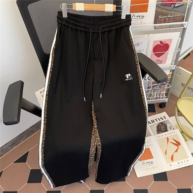 微弹复古休闲拼接卫裤男女秋季嘻哈宽松条纹直筒裤K2868/P45,男装休闲裤,星座506B