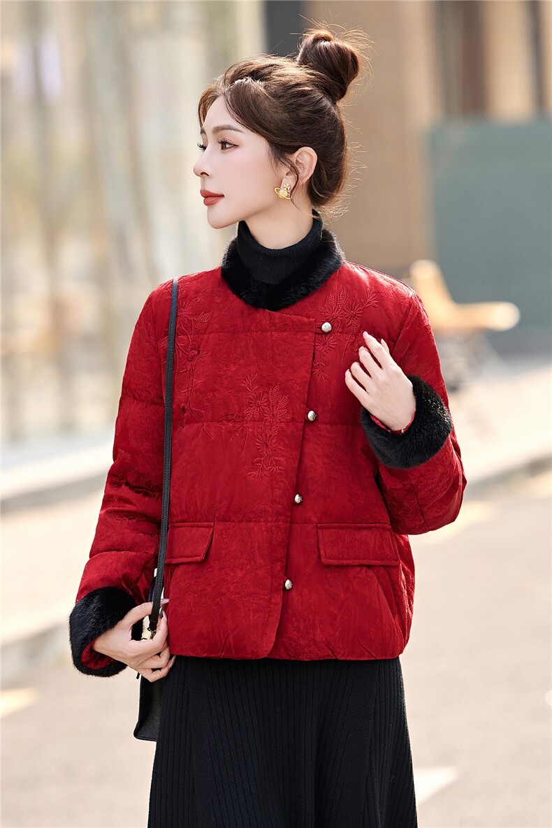时尚清新优雅风羽绒服女冬季2025年新款白鸭绒加厚保暖外套,女装羽绒服,悠米