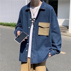 韩版潮流休闲工装衬衣春ins潮牌痞帅宽松牛仔衬衫外套W441-P50，男装衬衫，星座512-2
