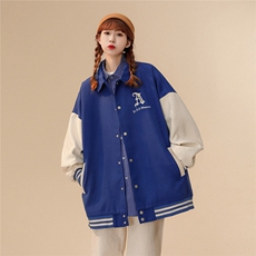 中性春季美式复古拼接螺纹翻领棒球服百搭夹克G612P85控118，男装夹克，A247A