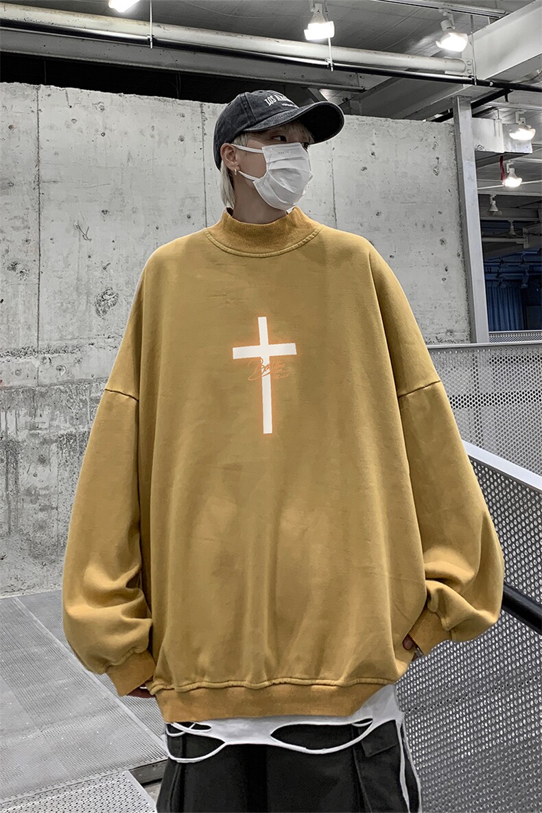 水洗做旧加绒加厚卫衣男2026冬高领十字架打底衫XZ514-2-X53-P78,男装T恤,星座514-2(原B239)