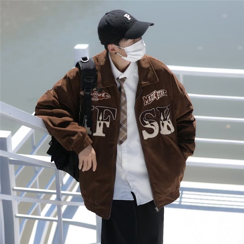 男秋季外套潮牌街头植绒刺绣双层灯芯绒W1150P70图片