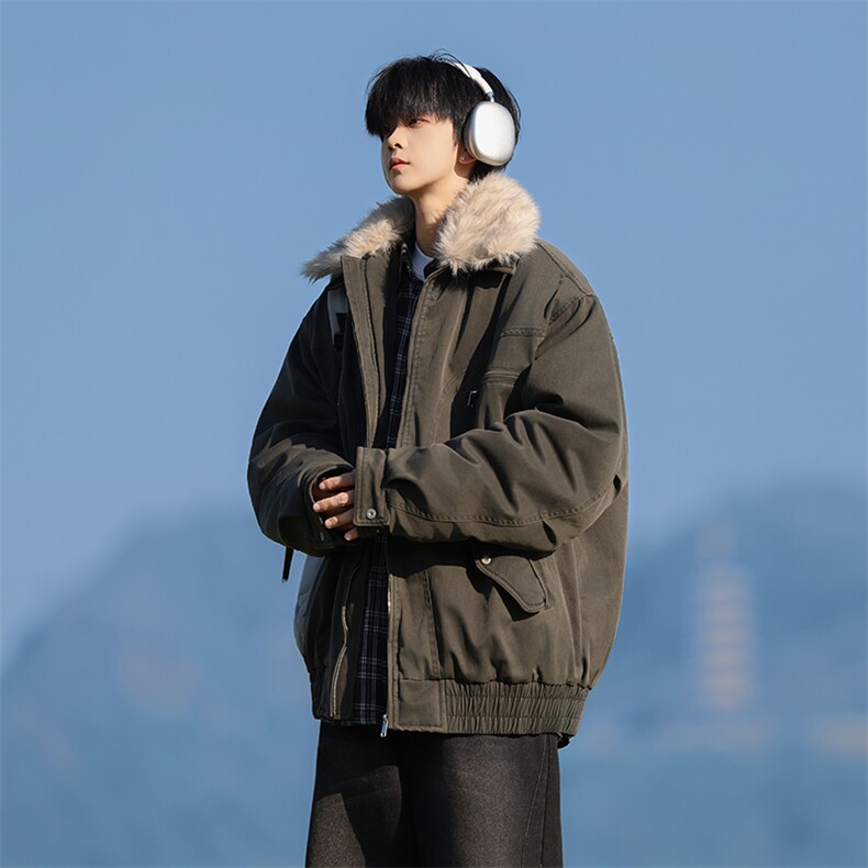 M1658-P115冬季新款美式可脱卸毛领水洗工装棉服外套,男装棉衣,星座109